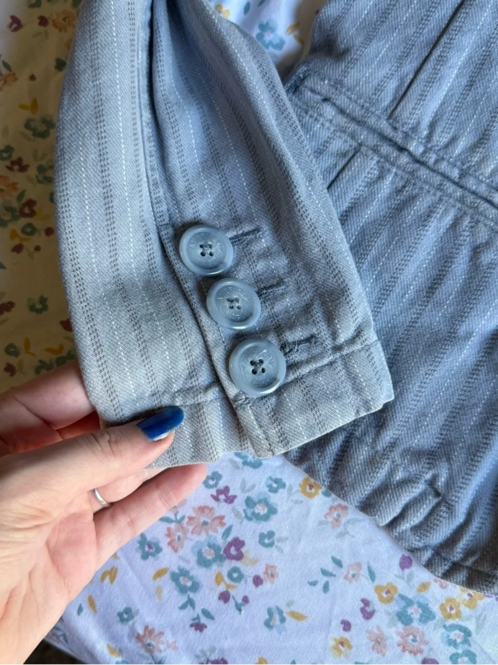 American Eagle Outfitters Light Gray Pinstripe Cotton Blazer